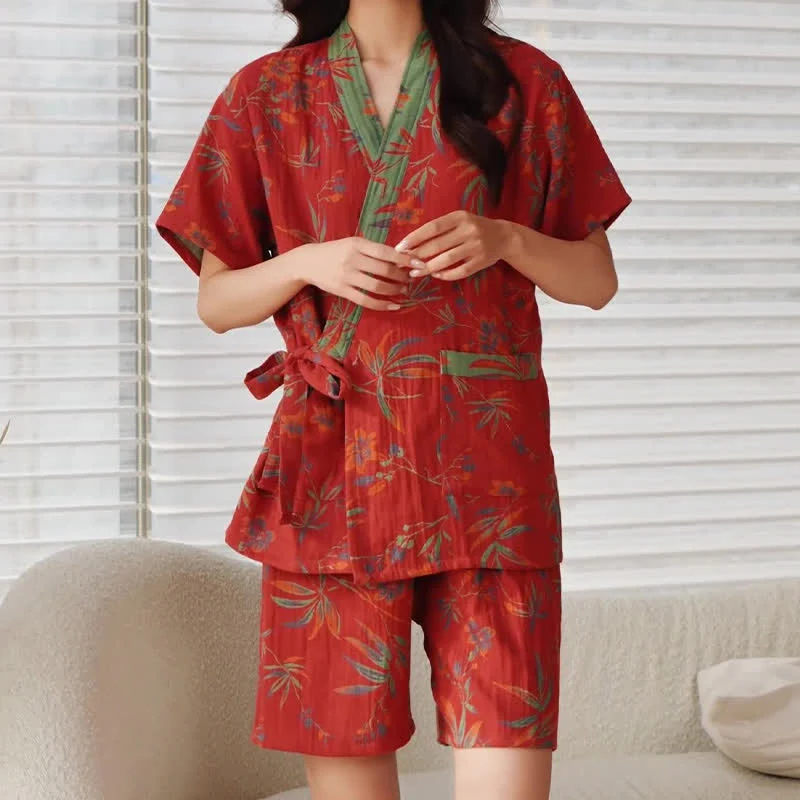 Schnelltrocknender Kimono-Pyjama aus Baumwollgaze