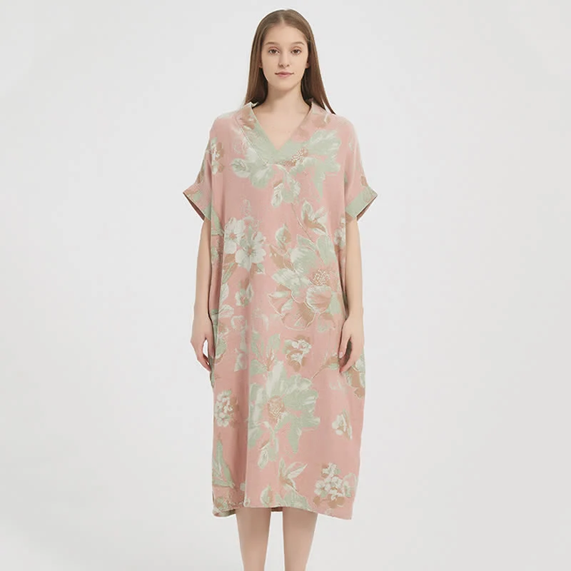 Jacquard-Nachthemd aus doppellagigem Gaze mit Blumenmuster