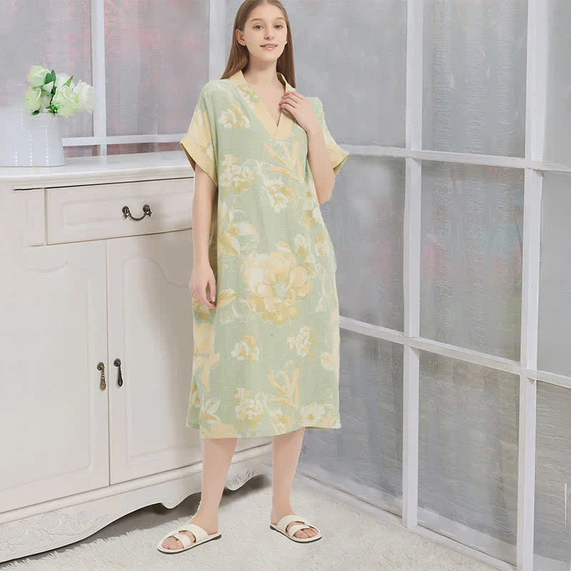 Jacquard-Nachthemd aus doppellagigem Gaze mit Blumenmuster