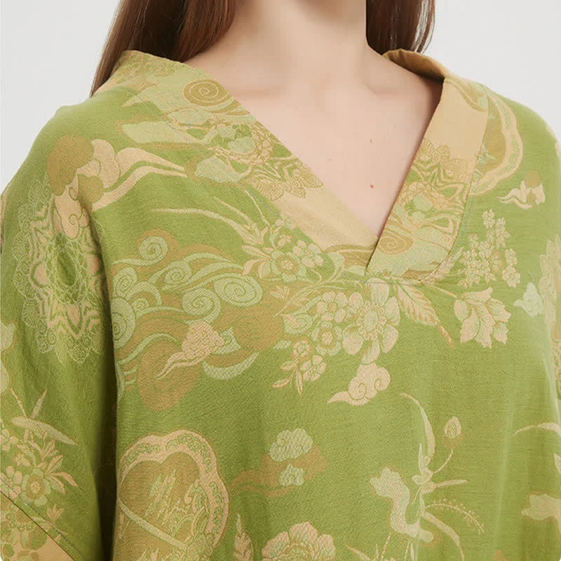 Kaftan-Nachthemd aus geblümtem Baumwoll-Doppelgaze