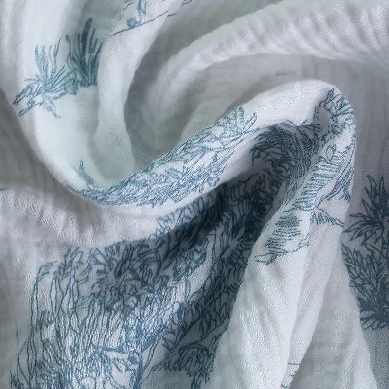 Loungewear-Set mit Rüschenkragen und Landschaftsmotiv