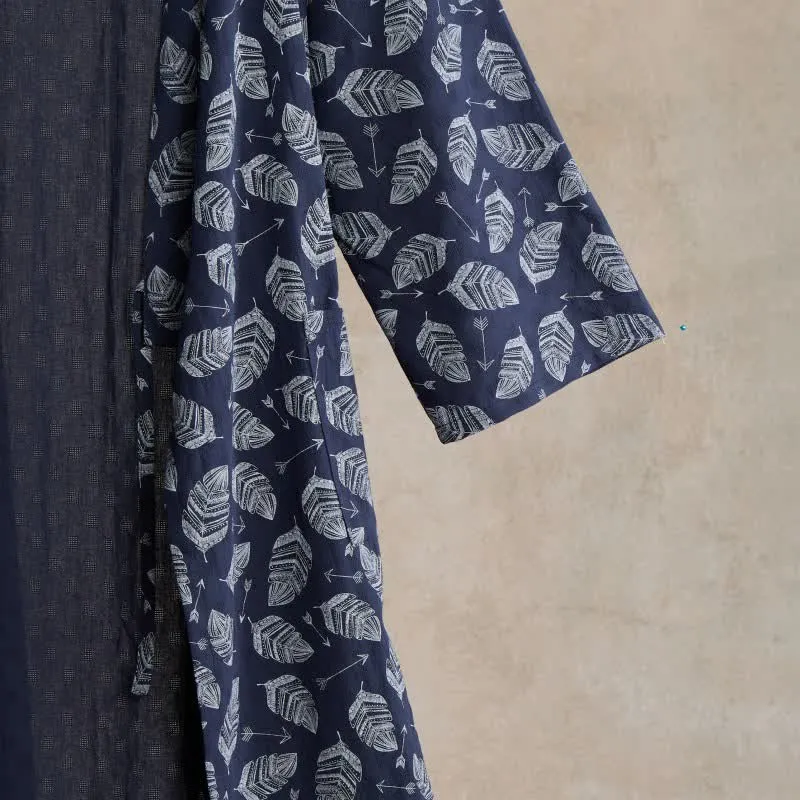 Kimono-Bademantel aus Baumwolle mit Blattpfeil-Motiv