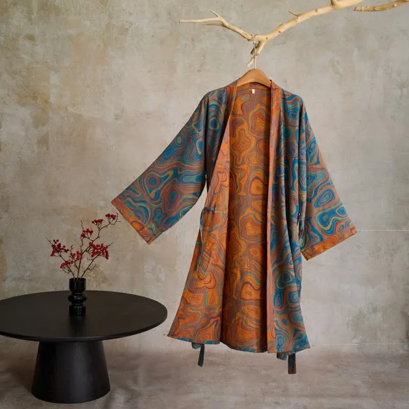 Kimono-Bademantel aus Baumwolle mit künstlerischem abstraktem Muster