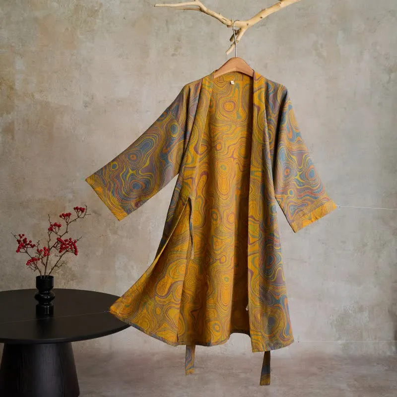 Kimono-Bademantel aus Baumwolle mit künstlerischem abstraktem Muster