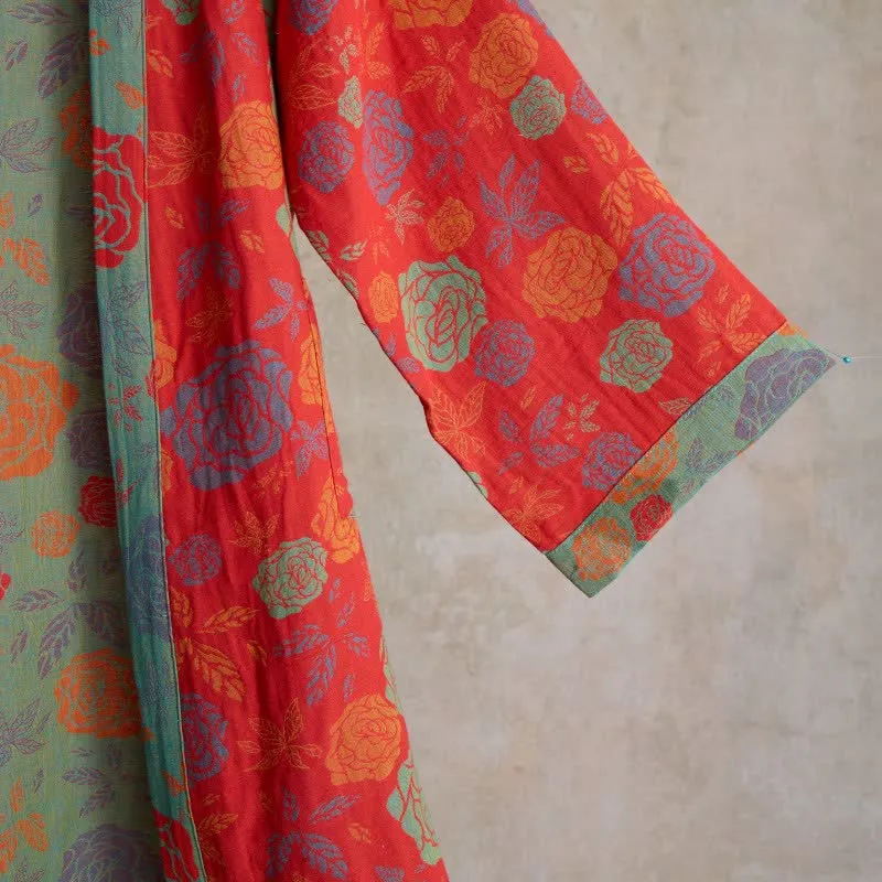 Romantischer Kimono-Bademantel aus Baumwollgaze mit Rosenmuster