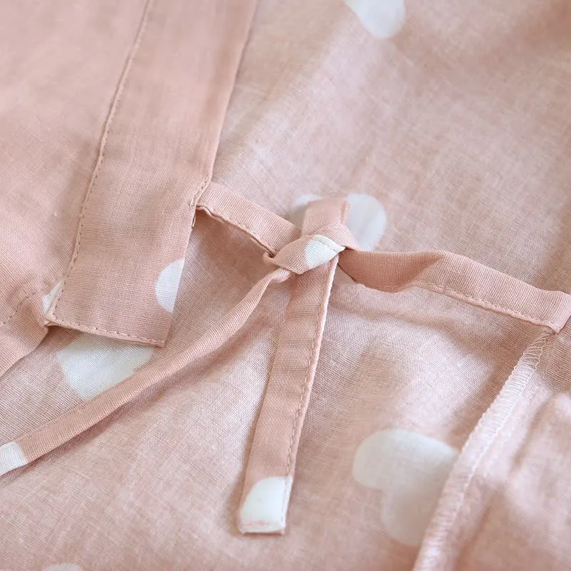 Kimono-Bademantel aus Baumwollgaze mit Herzmotiv