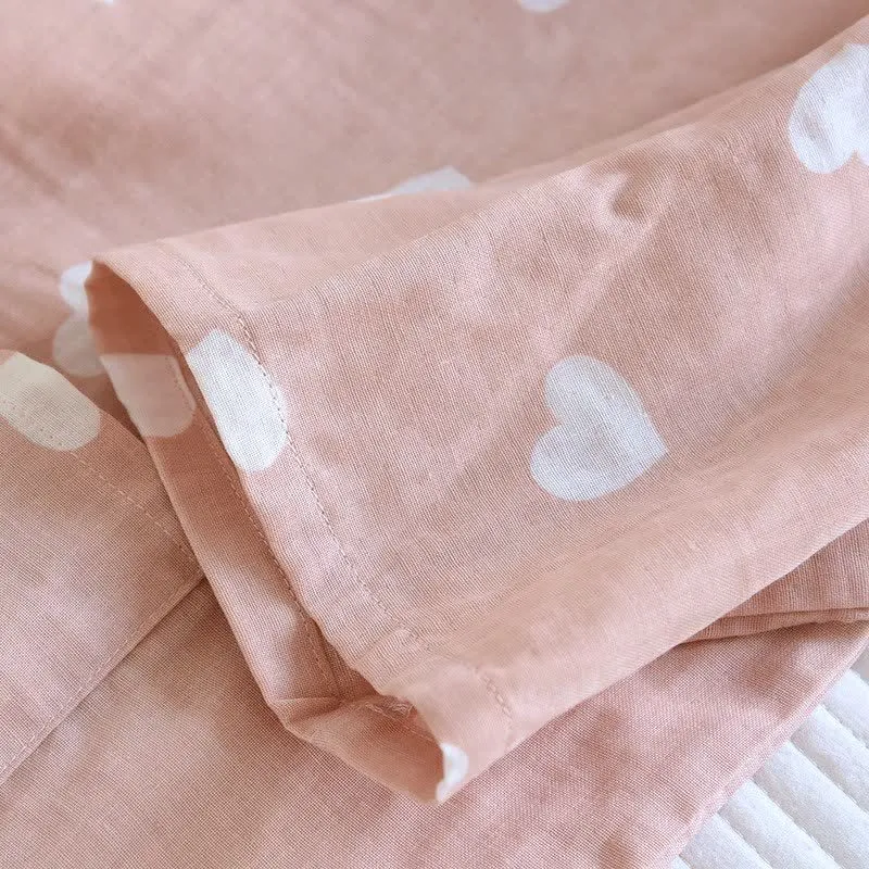 Kimono-Bademantel aus Baumwollgaze mit Herzmotiv