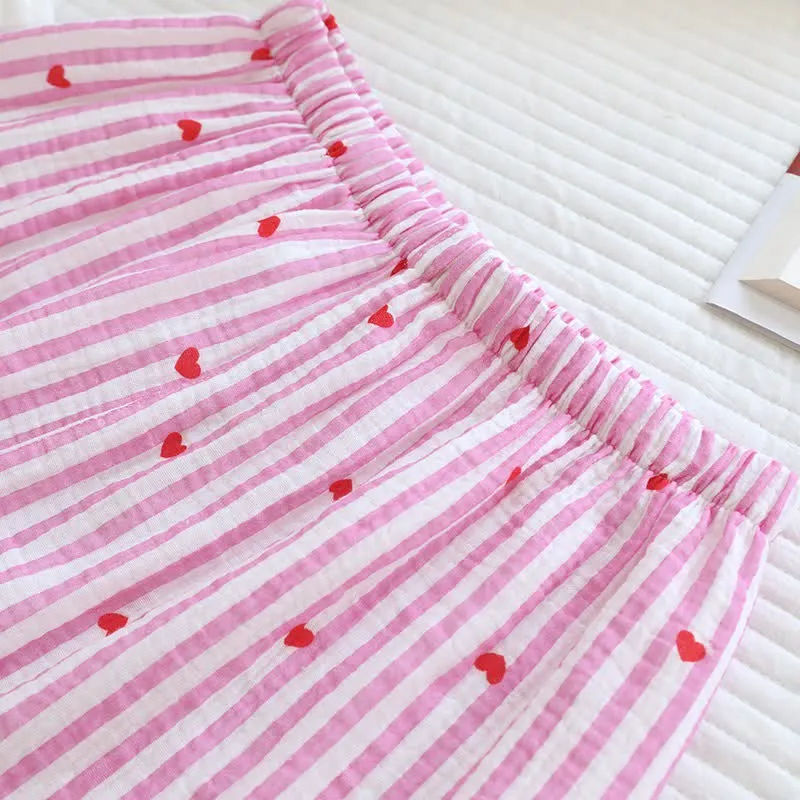 Pyjama-Set aus Baumwollgaze mit Streifen und Herzmuster