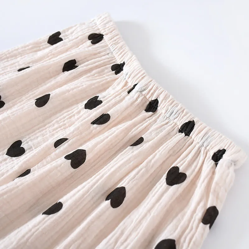 Schwarzes Herz-Pyjama-Set aus reiner Baumwolle