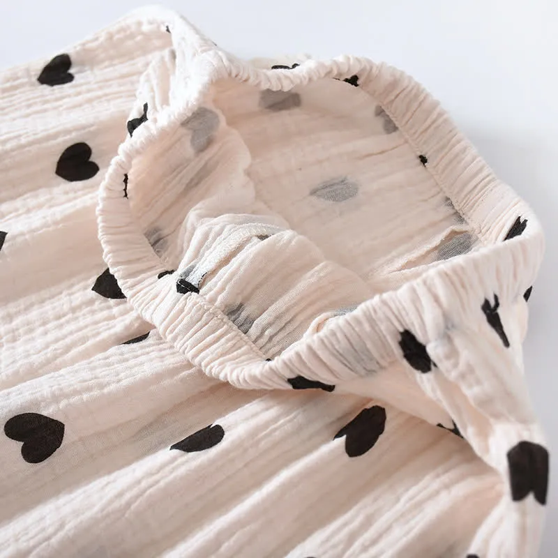 Schwarzes Herz-Pyjama-Set aus reiner Baumwolle