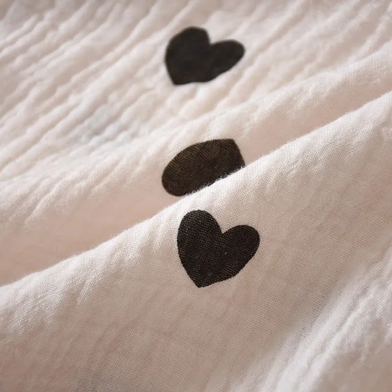 Schwarzes Herz-Pyjama-Set aus reiner Baumwolle
