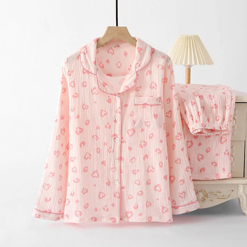 Pyjama-Set aus Baumwolle mit Herz-Leopardenmuster