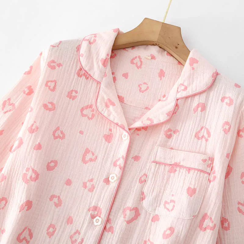 Pyjama-Set aus Baumwolle mit Herz-Leopardenmuster