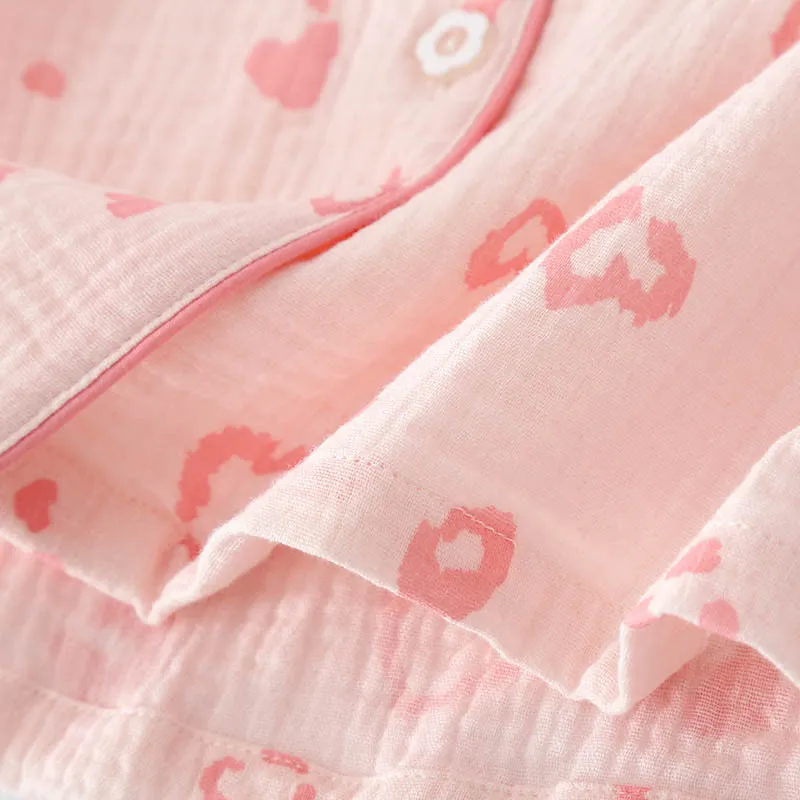 Pyjama-Set aus Baumwolle mit Herz-Leopardenmuster