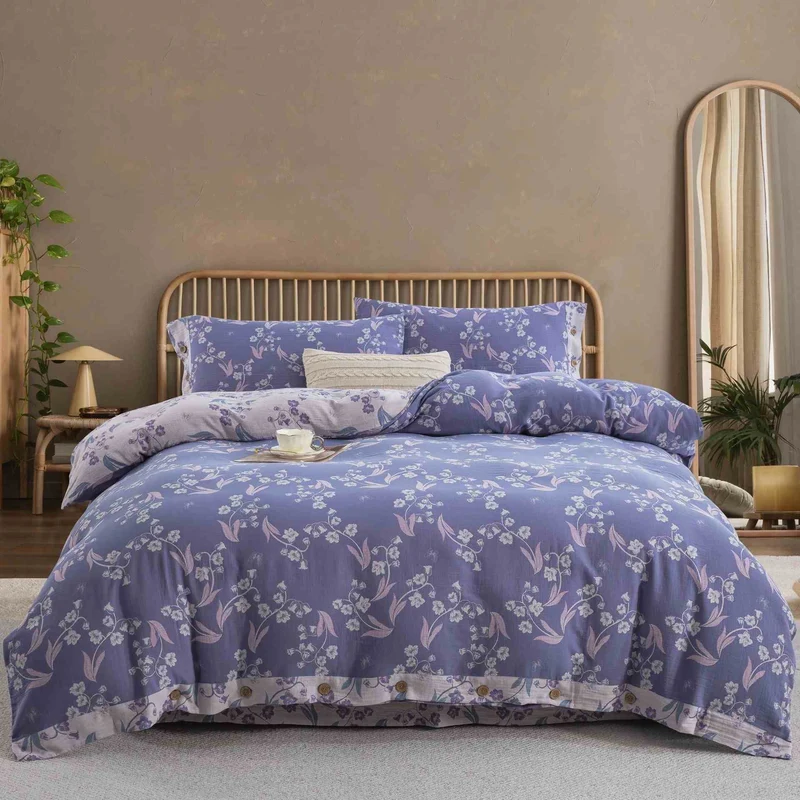 Elegantes Bettwäsche-Set aus Baumwolldoppelgaze mit Blumenmuster (4-teilig)