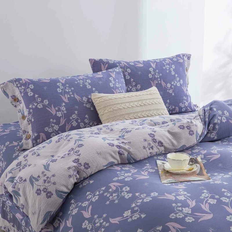 Elegantes Bettwäsche-Set aus Baumwolldoppelgaze mit Blumenmuster (4-teilig)