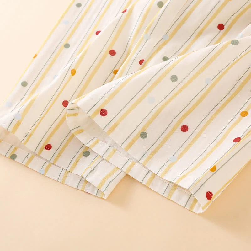 Gestreiftes Baumwoll-Pyjama-Set mit Polka-Dot-Top