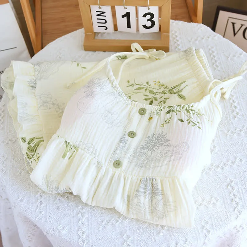 Pyjama-Set aus Baumwolle mit Blätterprint, Trägertop und Baumwollunterwäsche