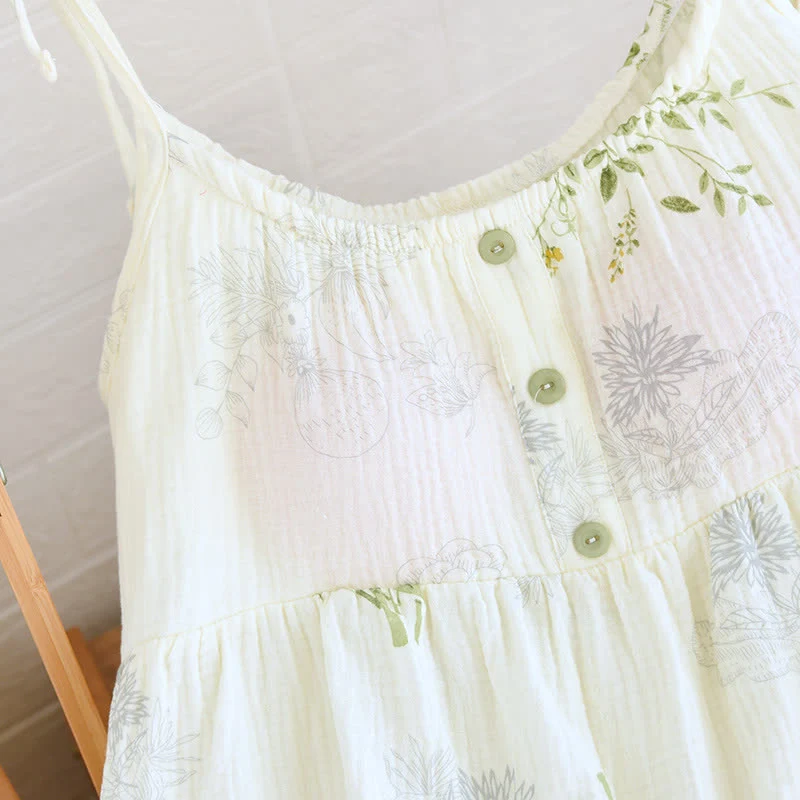 Pyjama-Set aus Baumwolle mit Blätterprint, Trägertop und Baumwollunterwäsche