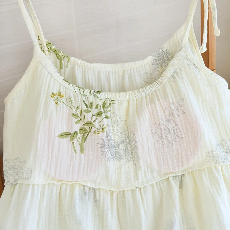 Pyjama-Set aus Baumwolle mit Blätterprint, Trägertop und Baumwollunterwäsche
