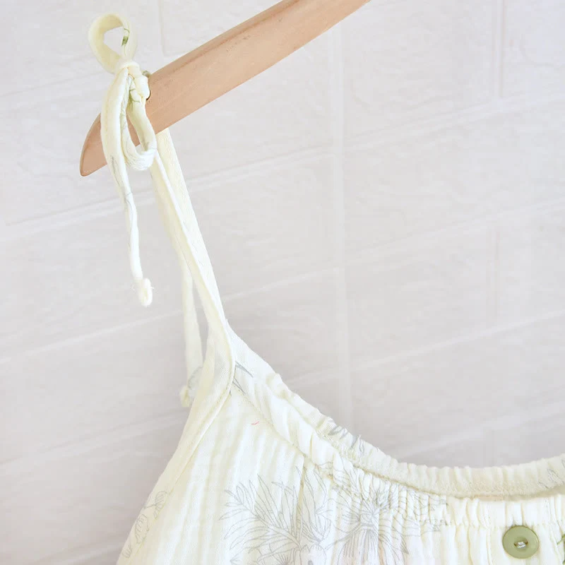 Pyjama-Set aus Baumwolle mit Blätterprint, Trägertop und Baumwollunterwäsche