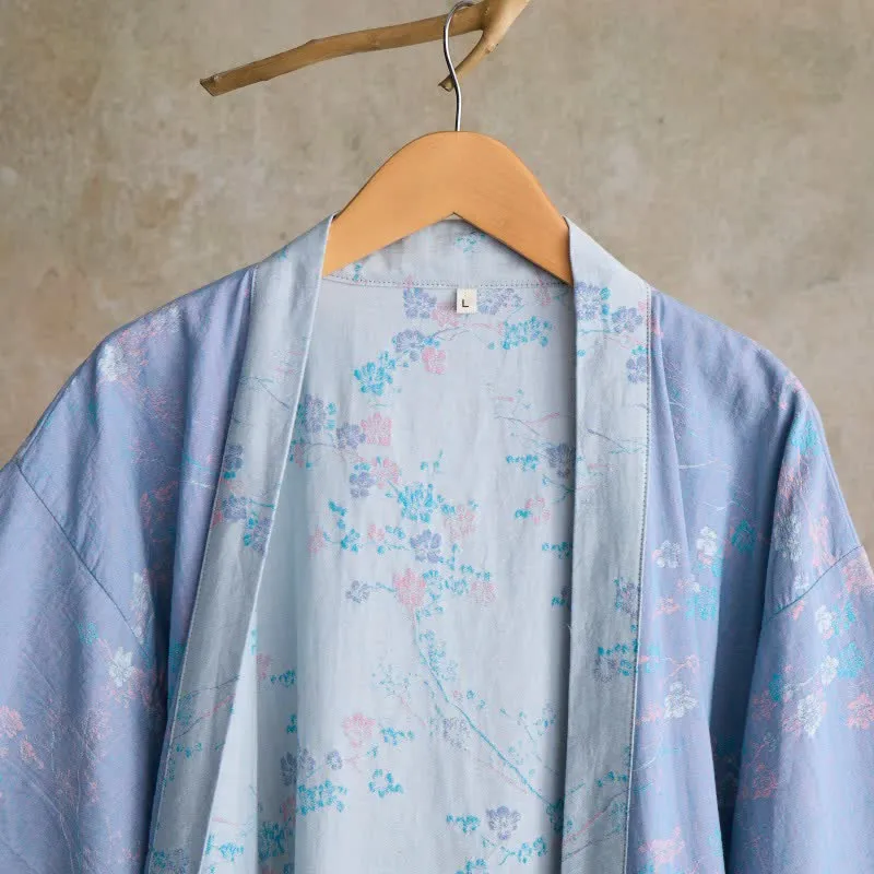 Anmutiger Kimono-Bademantel aus Baumwollgaze mit Pflaumenblütenmuster