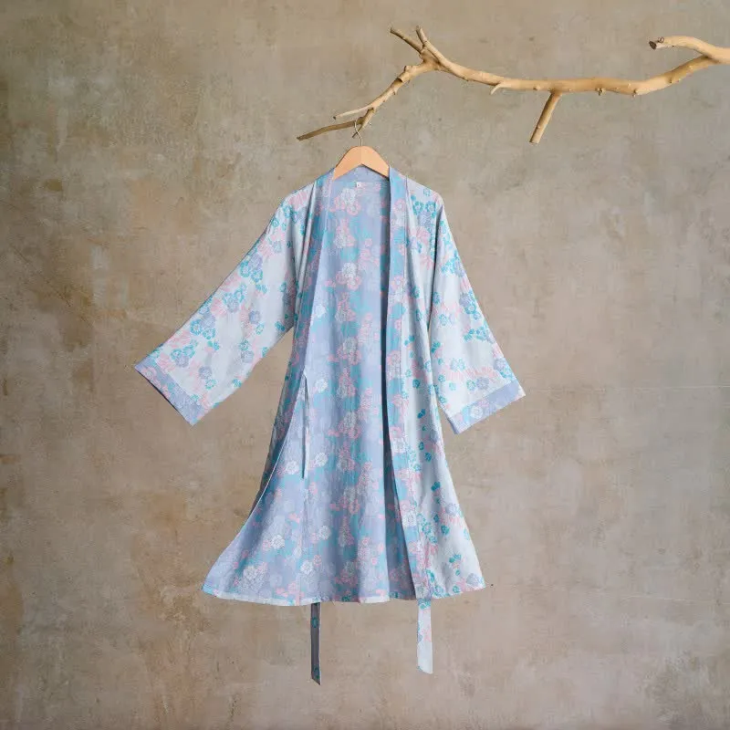 Charmante Kimono-Robe aus Baumwollgaze mit Blumenmuster