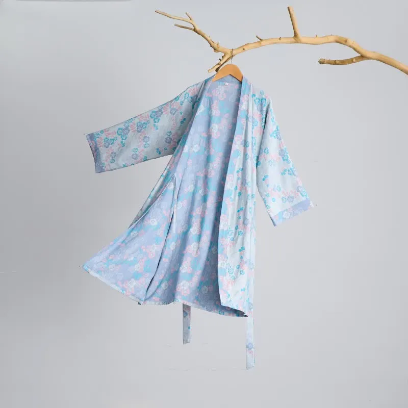 Charmante Kimono-Robe aus Baumwollgaze mit Blumenmuster