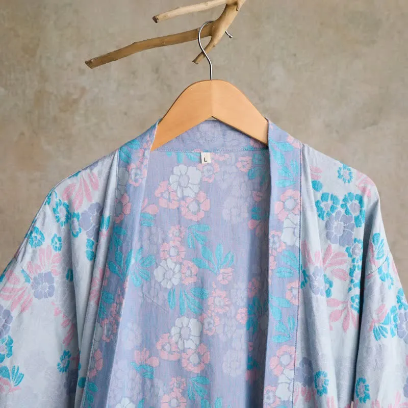 Charmante Kimono-Robe aus Baumwollgaze mit Blumenmuster