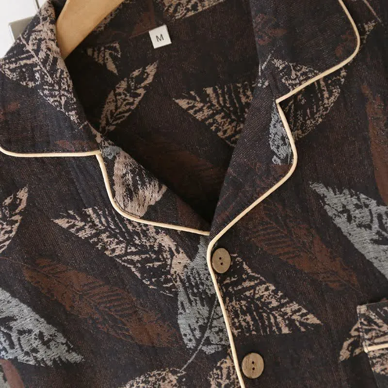 Loungewear aus Baumwollgaze mit künstlerischem Blattjacquardmuster