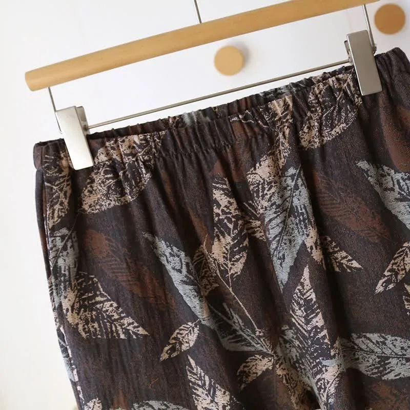 Loungewear aus Baumwollgaze mit künstlerischem Blattjacquardmuster