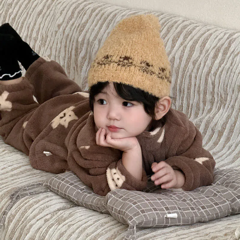 Kinder-Loungewear-Set mit Bärenmuster und Reißverschluss
