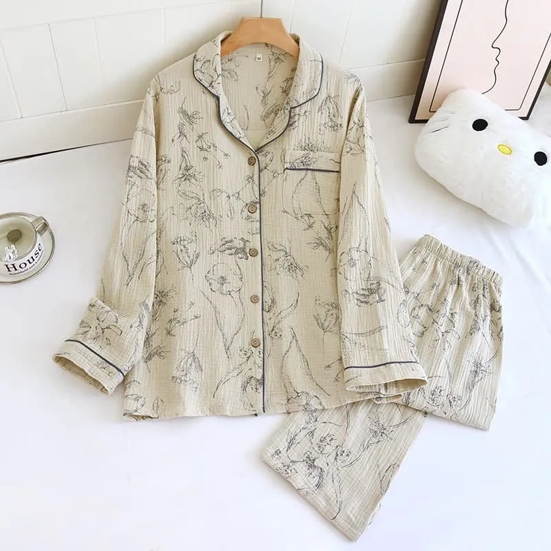 Elegantes Loungewear-Set aus Baumwolle mit Vintage-Blumenmuster