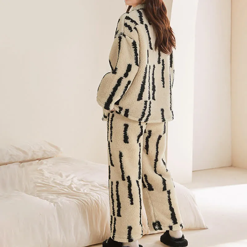 Ownkoti Fleece-Loungewear-Set mit vertikalen Streifen