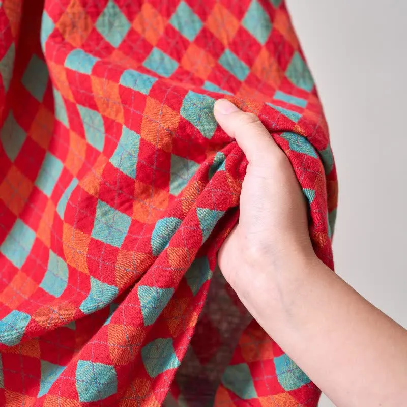 Ownkoti – Klassischer Kimono-Bademantel aus Baumwollgaze mit Rautenmuster