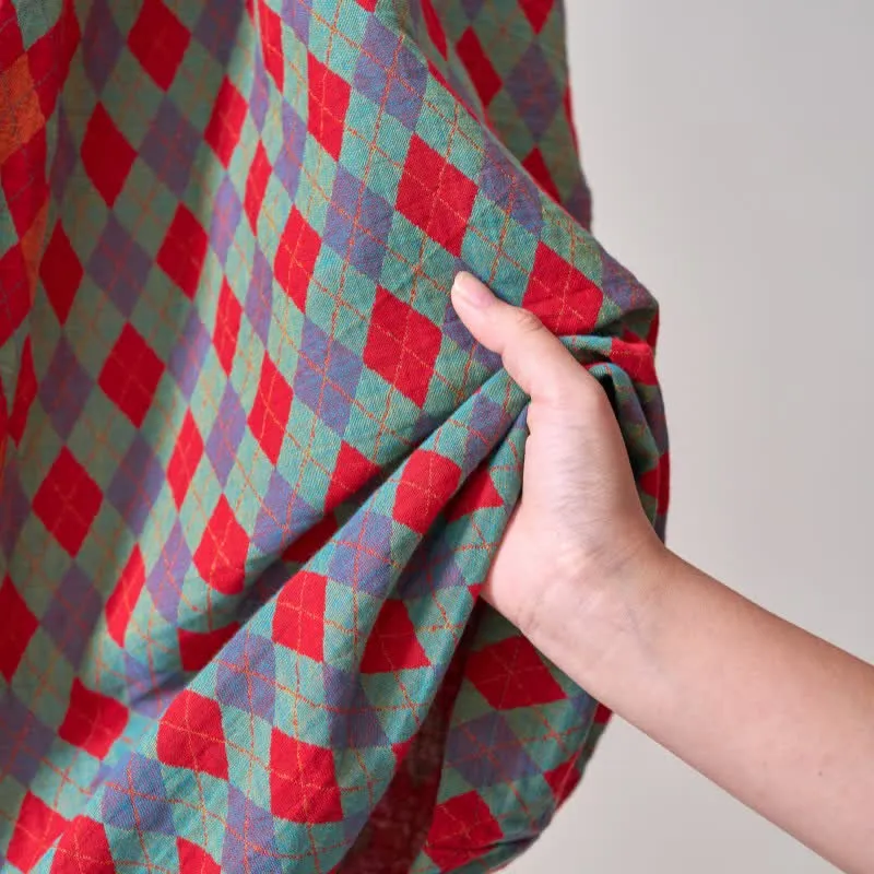 Ownkoti – Klassischer Kimono-Bademantel aus Baumwollgaze mit Rautenmuster