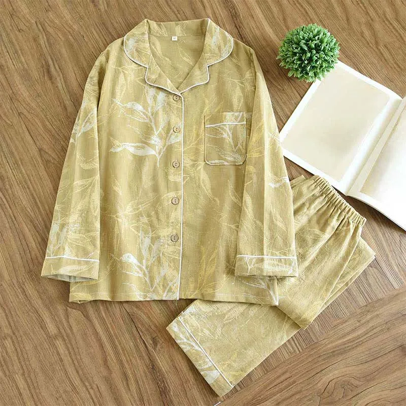 Baumwoll-Pyjama-Set im Bambusblatt-Design