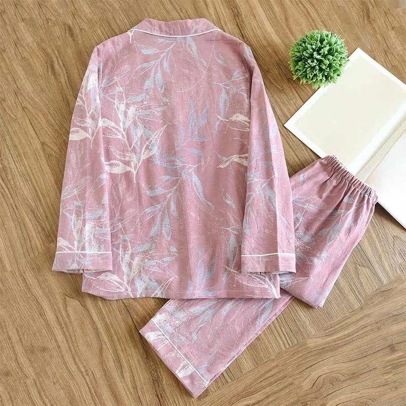 Baumwoll-Pyjama-Set im Bambusblatt-Design