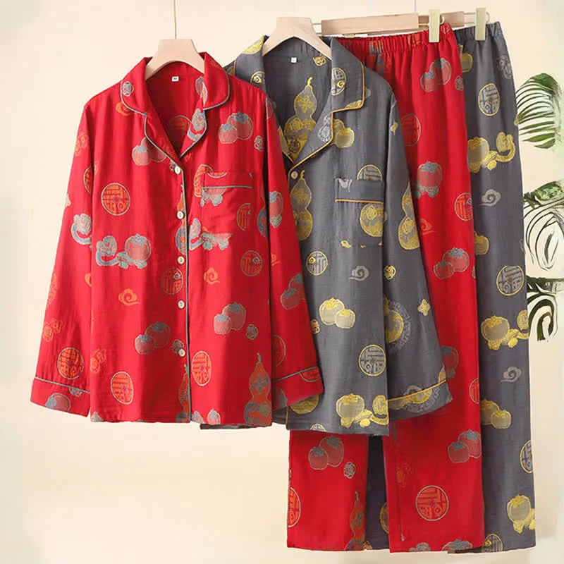 Auspicious Gourd Persimmon Loungewear-Set aus Baumwolle