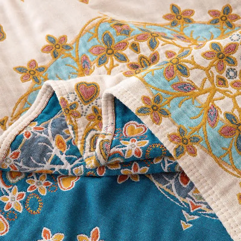 Exotische Vintage-Steppdecke aus Baumwollgaze mit Blumenmuster