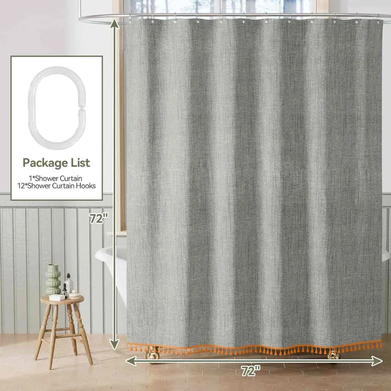 Minimalistischer Duschvorhang mit Quasten in Unifarbe