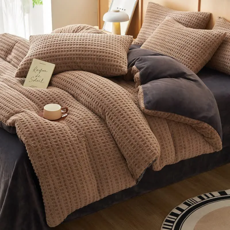 Flauschiges Bettwäscheset mit Karomuster (4-teilig)