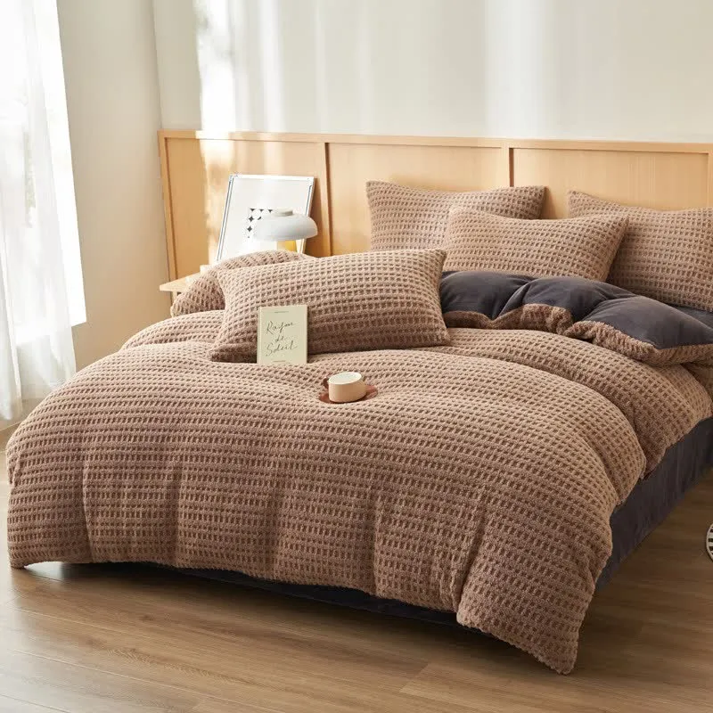 Flauschiges Bettwäscheset mit Karomuster (4-teilig)