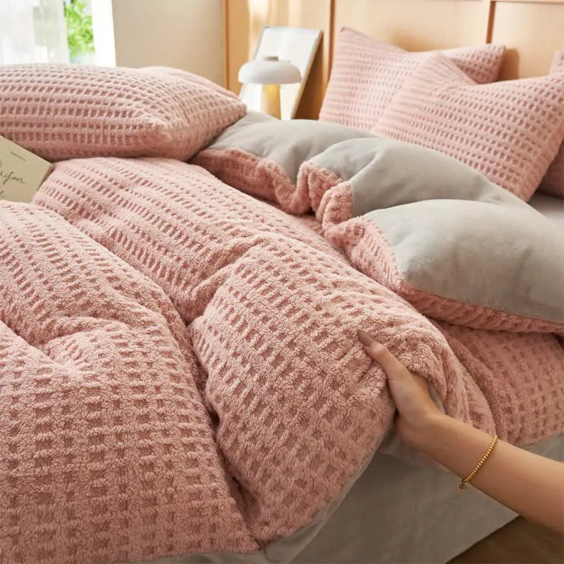 Flauschiges Bettwäscheset mit Karomuster (4-teilig)