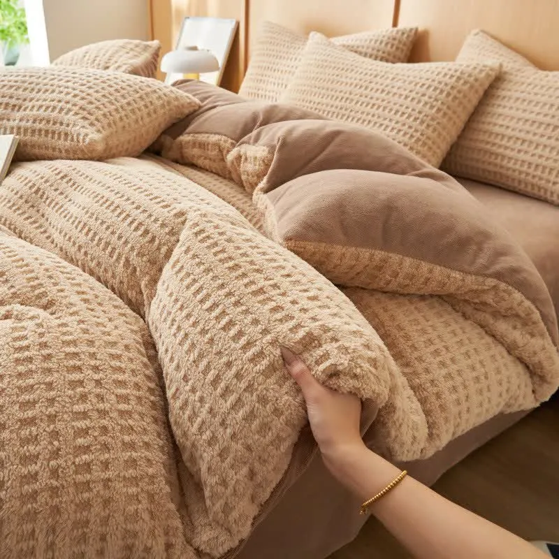 Flauschiges Bettwäscheset mit Karomuster (4-teilig)