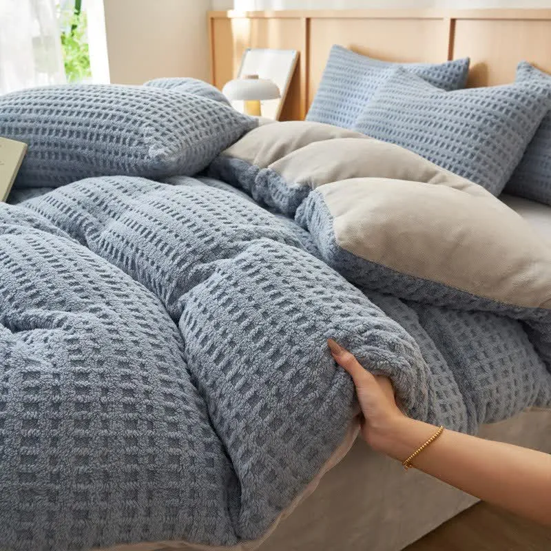 Flauschiges Bettwäscheset mit Karomuster (4-teilig)