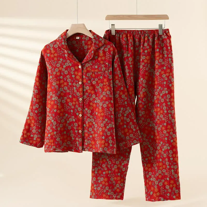 Loungewear-Set aus natürlicher Baumwollgaze in Rosa