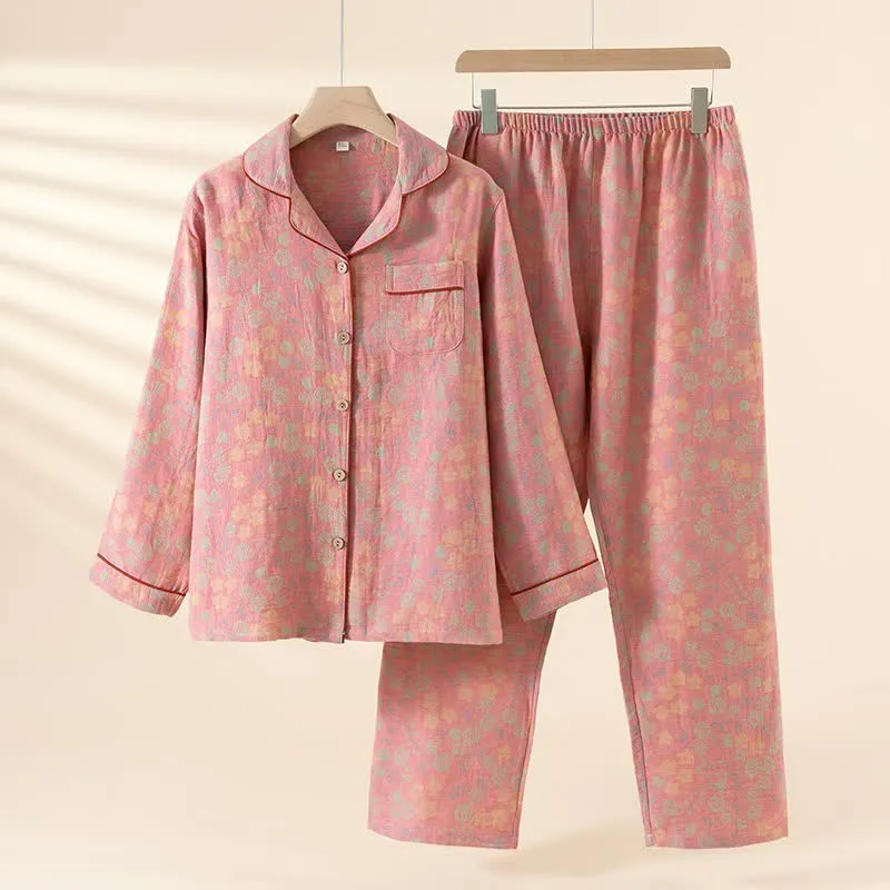 Loungewear-Set aus natürlicher Baumwollgaze in Rosa