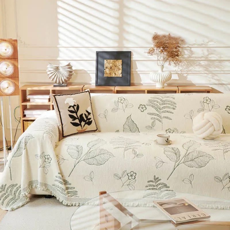Sofa-Überwurfdecke aus Chenille mit ländlichen Blättern