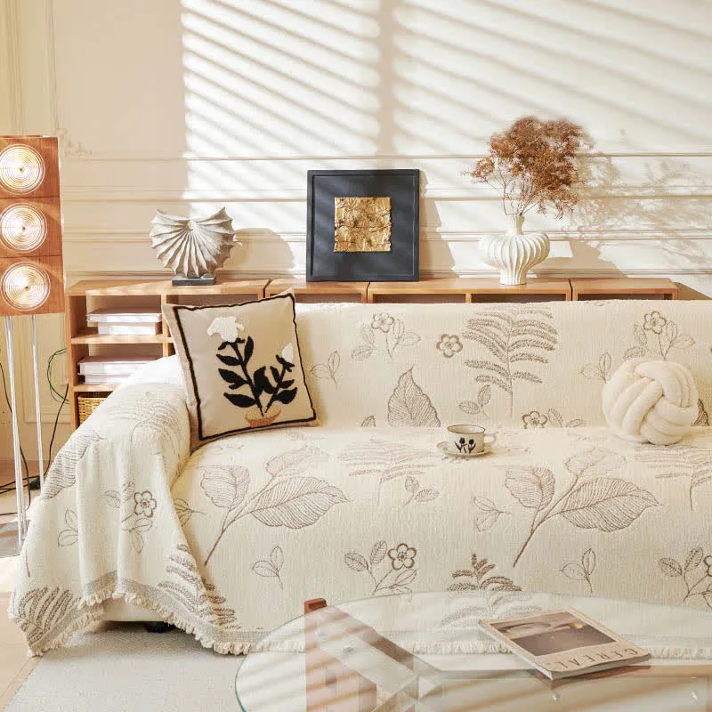 Sofa-Überwurfdecke aus Chenille mit ländlichen Blättern